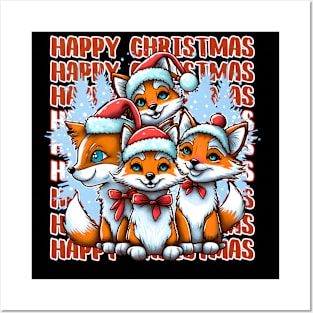 Fox Family in Santa Hats Posters and Art